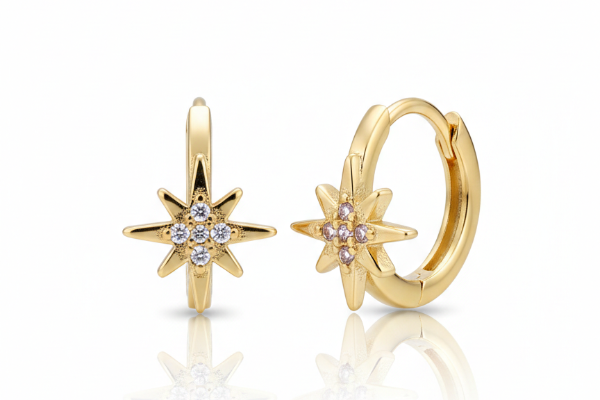 Mini Star Huggies with Zircons-18K Gold Plated