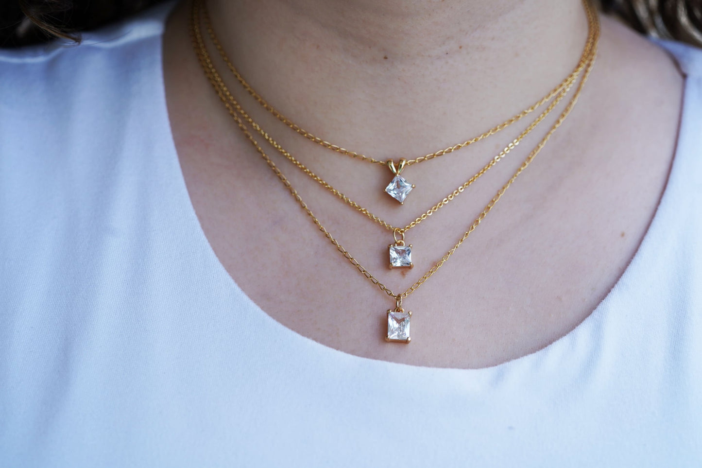 Necklace White Zirconia Diamond Shape - Gold Plated 18K