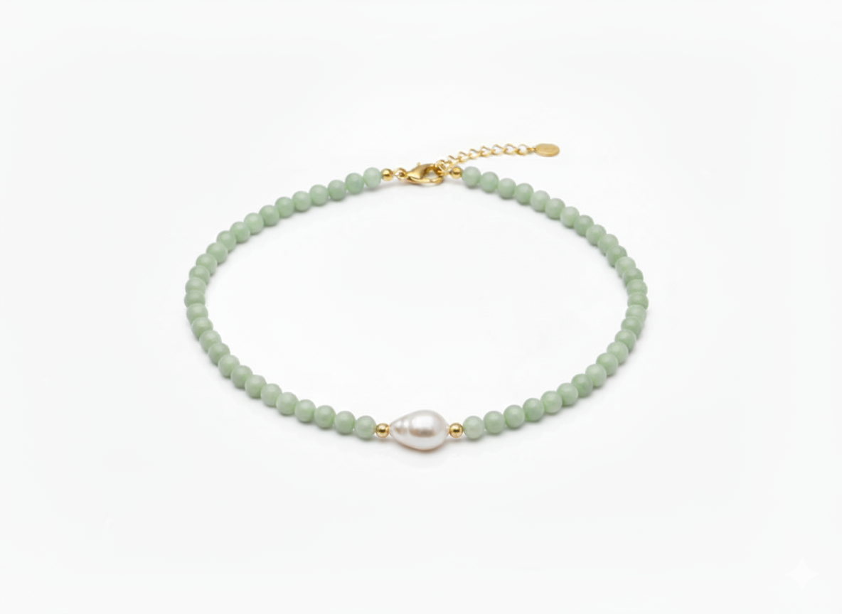 Aqua Agate & Freshwater Pearl Necklace | 18K Gold Plated