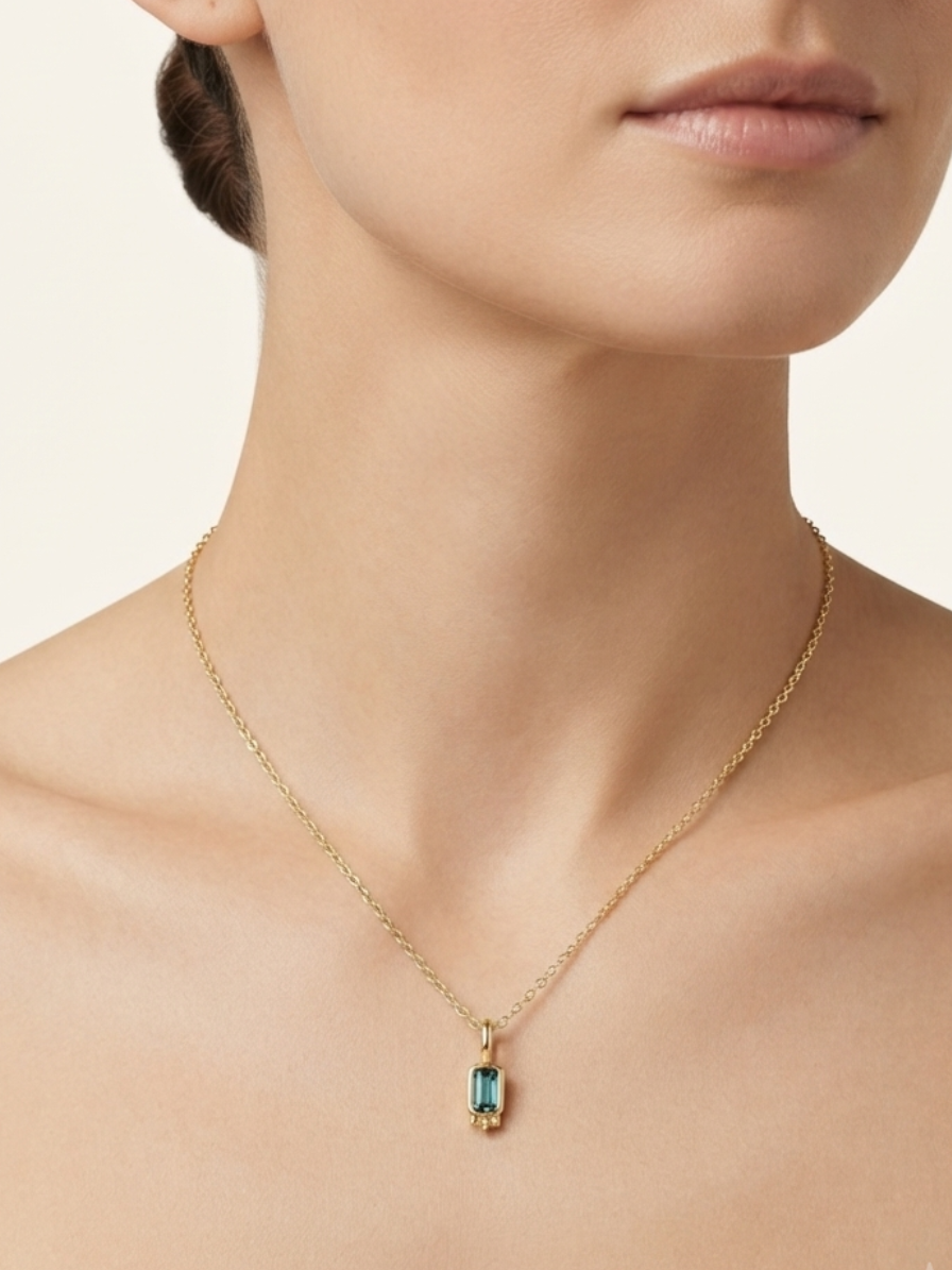 Turquoise Zirconia Pendant Necklace – 18K Gold Plated