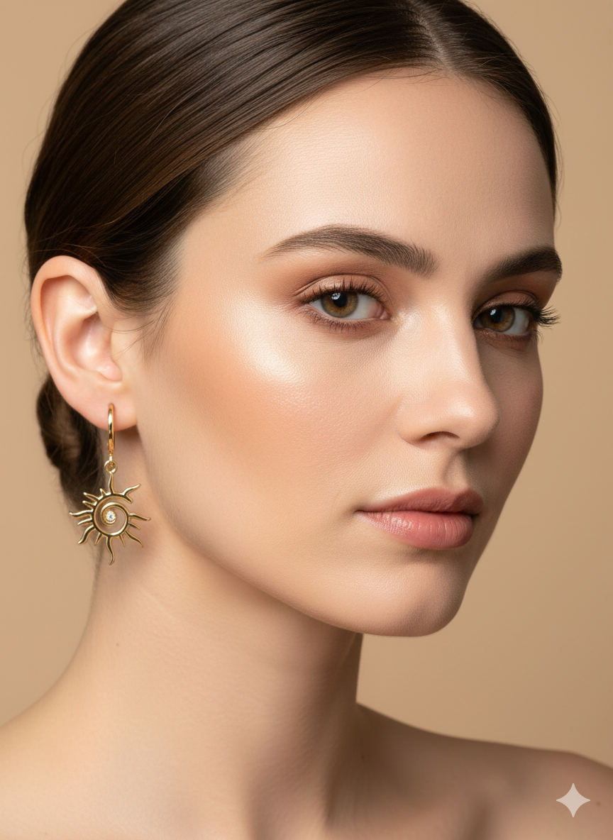 Ocean Sun Zirconia Huggie Earrings – 18K Gold Plated