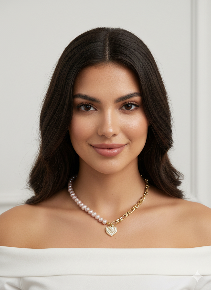 Necklace Pink Water Fresh Pear Half Chain with Heart Pendant