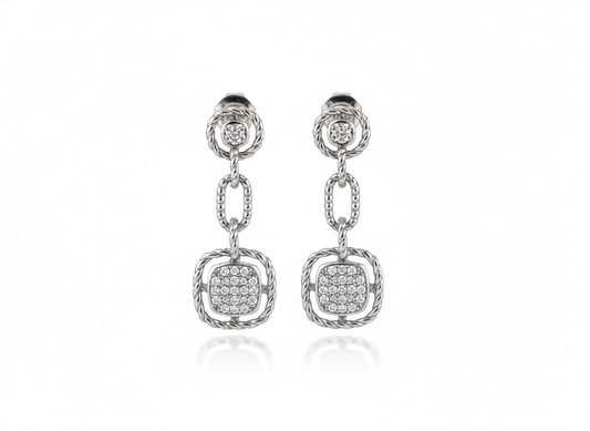 Long Square Earrings with Zirconia - Sterling Silver 925