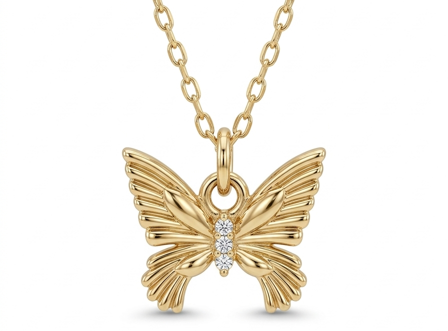 Big Butterfly Pendant Necklace with Zirconia -Gold plated 18k