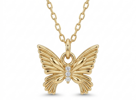 Big Butterfly Pendant Necklace with Zirconia -Gold plated 18k