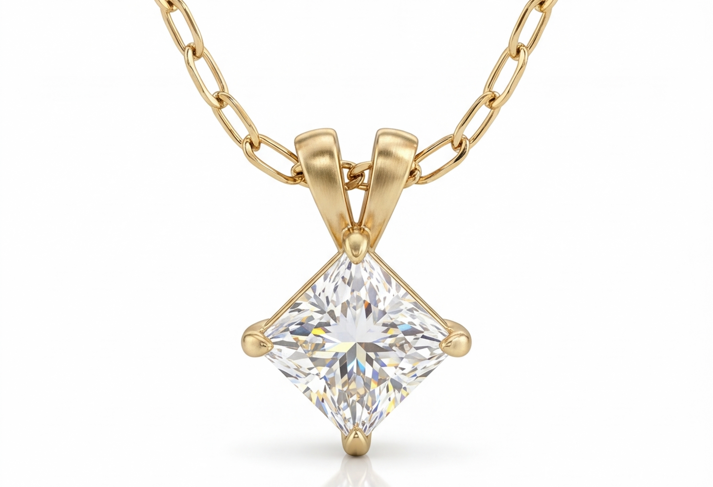 Necklace White Zirconia Diamond Shape - Gold Plated 18K.