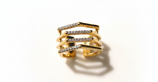 Irregular Shape Four-Ring with Zirconia– 18K Gold-Plated Adjustable