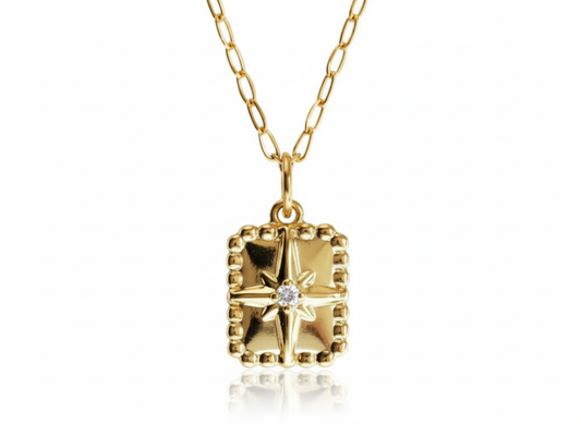 Square Star Necklace with Zirconia – 18K Gold Plated