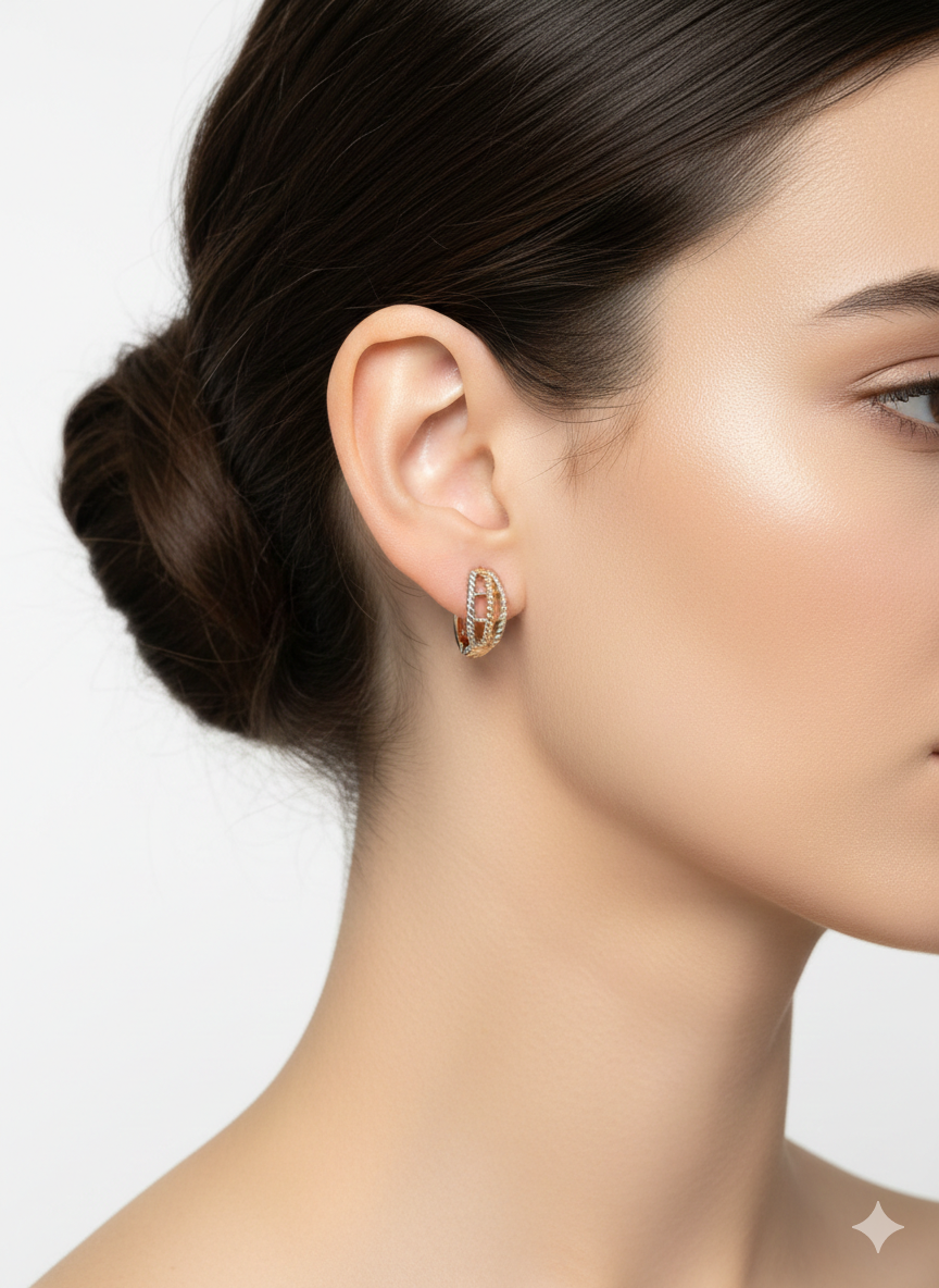 Multicolor Huggie Earrings – Silver, Gold & Rose Tone | 18K Gold Plated, 1cm Hoop