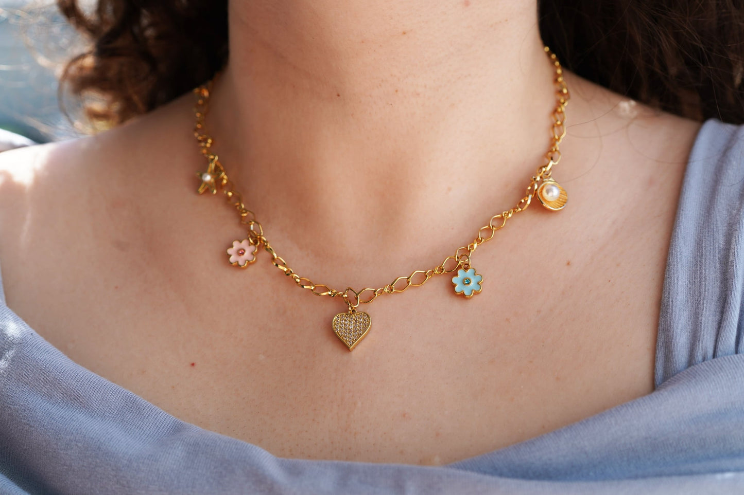 Heart Multi-Charm Necklace – Gold Plated 18K
