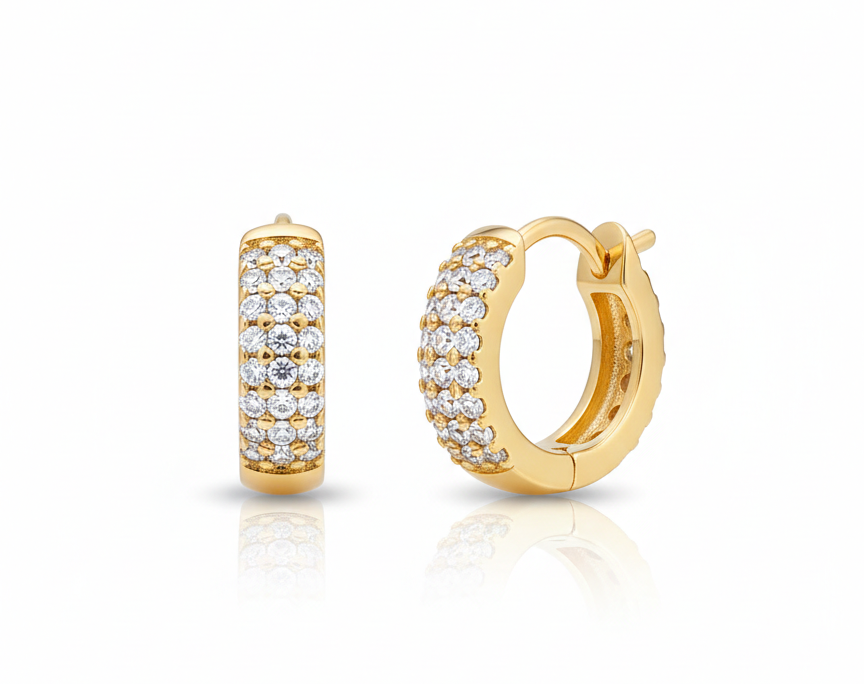 Delicate White Zircon Huggie Earrings – 18K Gold Plated