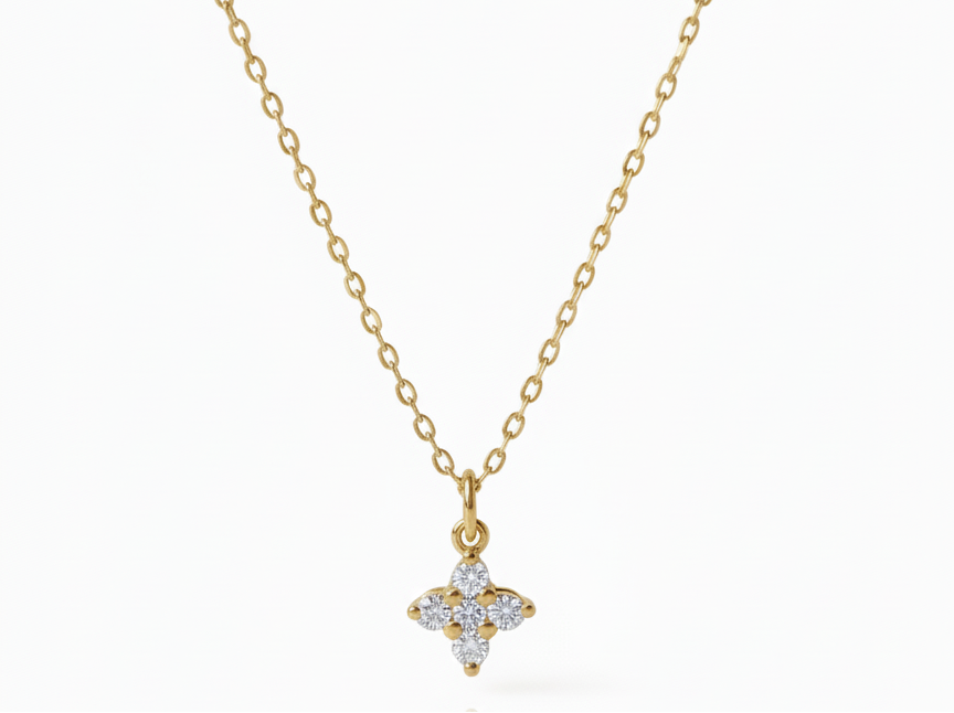 White Zirconia Cross Necklace – 18K Gold Plated