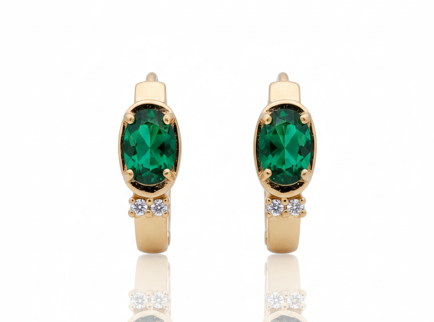 Green Zirconia Huggie Earrings with Mini Zircons – 18K Gold Plated