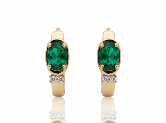 Green Zirconia Huggie Earrings with Mini Zircons – 18K Gold Plated