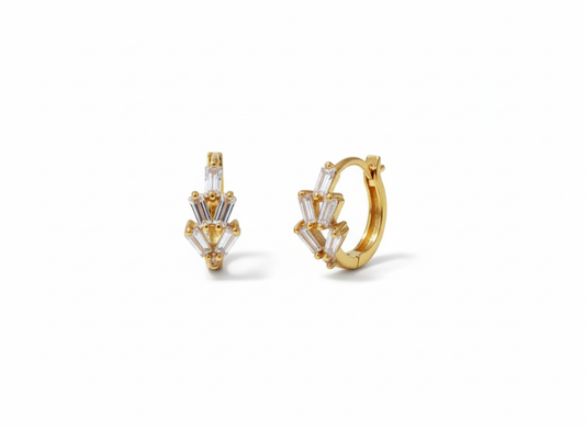 Elegant Huggies with White Zircons- 18K Gold Plated