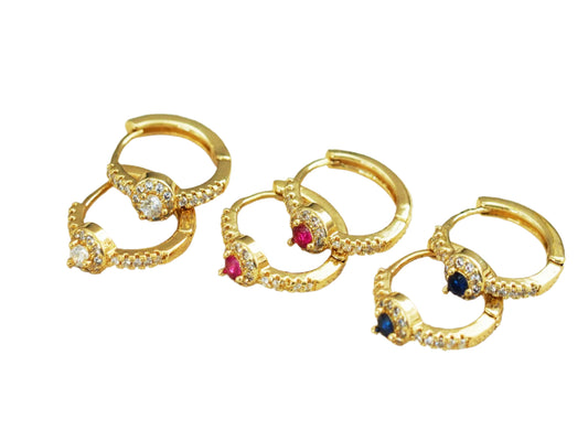Huggies Earrings with Zircon Circle - Gold Plated 18k