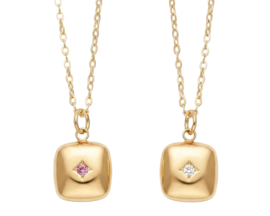 Square Zirconia Pendant Necklace – 18K Gold Plated