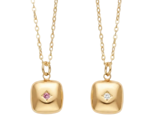 Square Zirconia Pendant Necklace – 18K Gold Plated