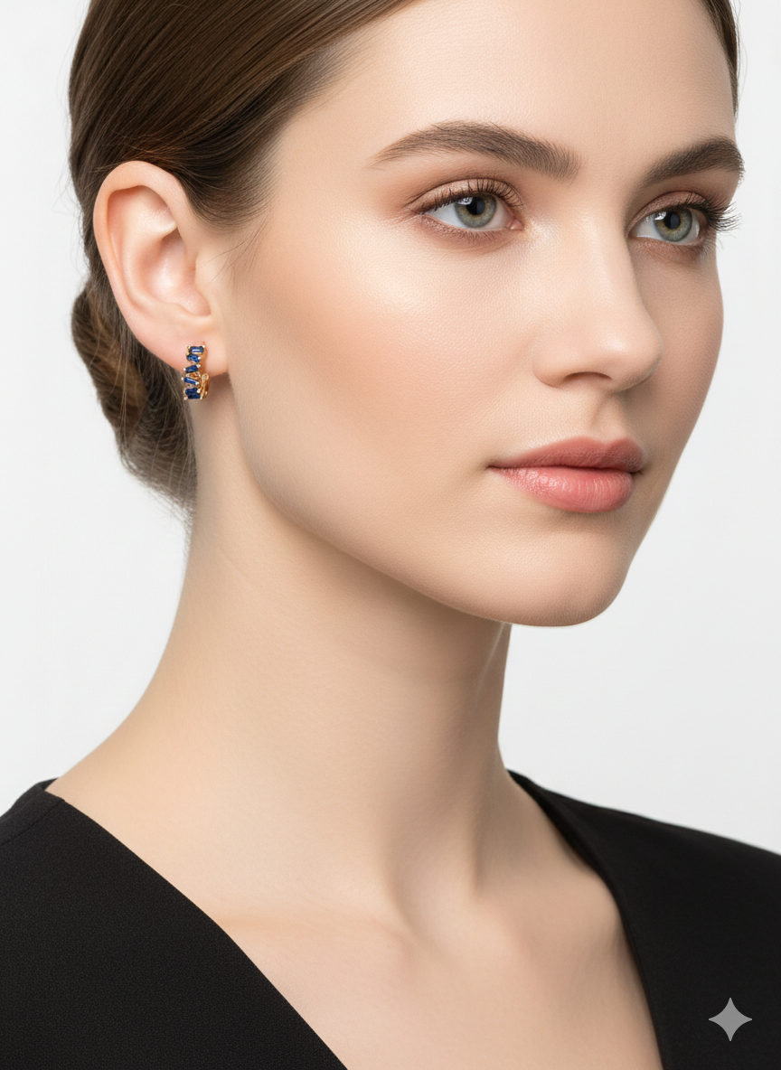 Irregular Blue Zirconia Huggie Earrings – 18K Gold Plated
