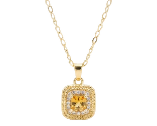 Yellow Square Zirconia Necklace – 18K Gold Plated