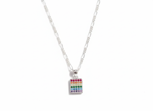 Multi-Color Square Necklace in Sterling Silver 925