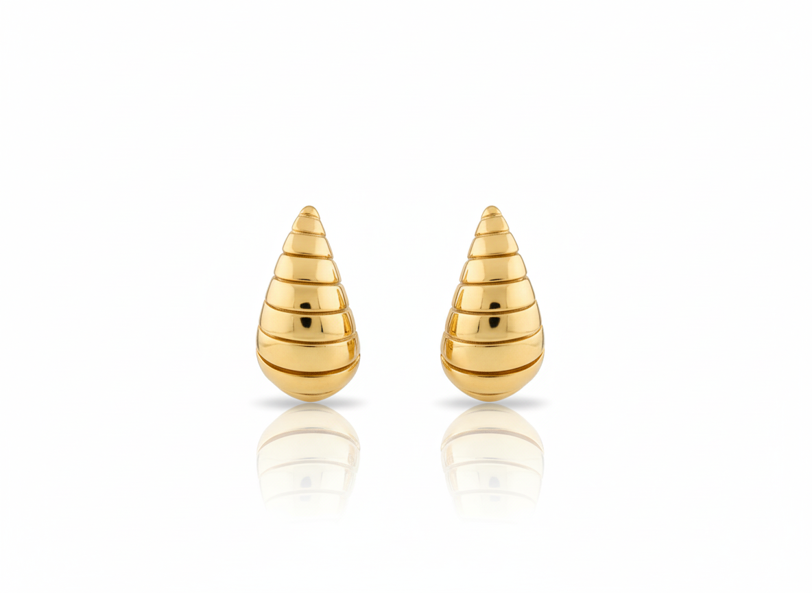 18k Gold Plated Curved Drop Shaped Stud Earrings