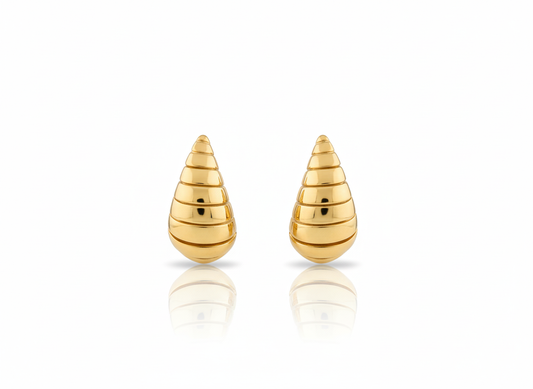 18k Gold Plated Curved Drop Shaped Stud Earrings