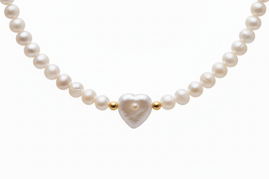 Freshwater Pearl Necklace with Mother of Pearl Heart