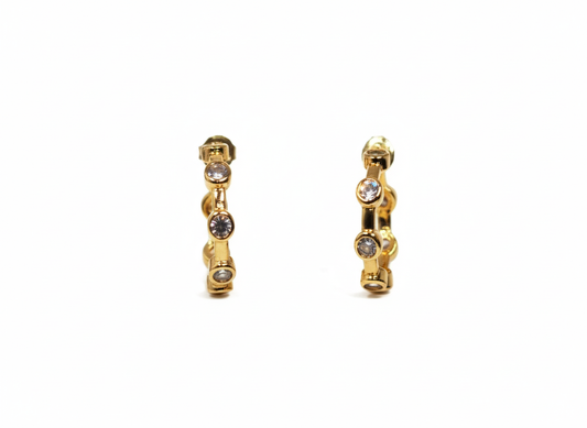 18k Gold Plated Hoop Earrings with Circle Zirconia