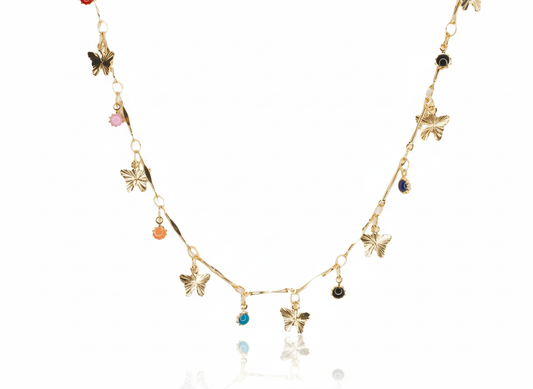 Gold Plated 18k Butterflies & Stones Necklace