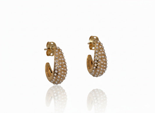 Romantic Hoops with Mini Pearls – 18K Gold Plated