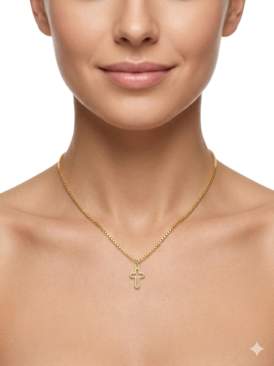 Outline Cross Necklace- Gold plated 18k