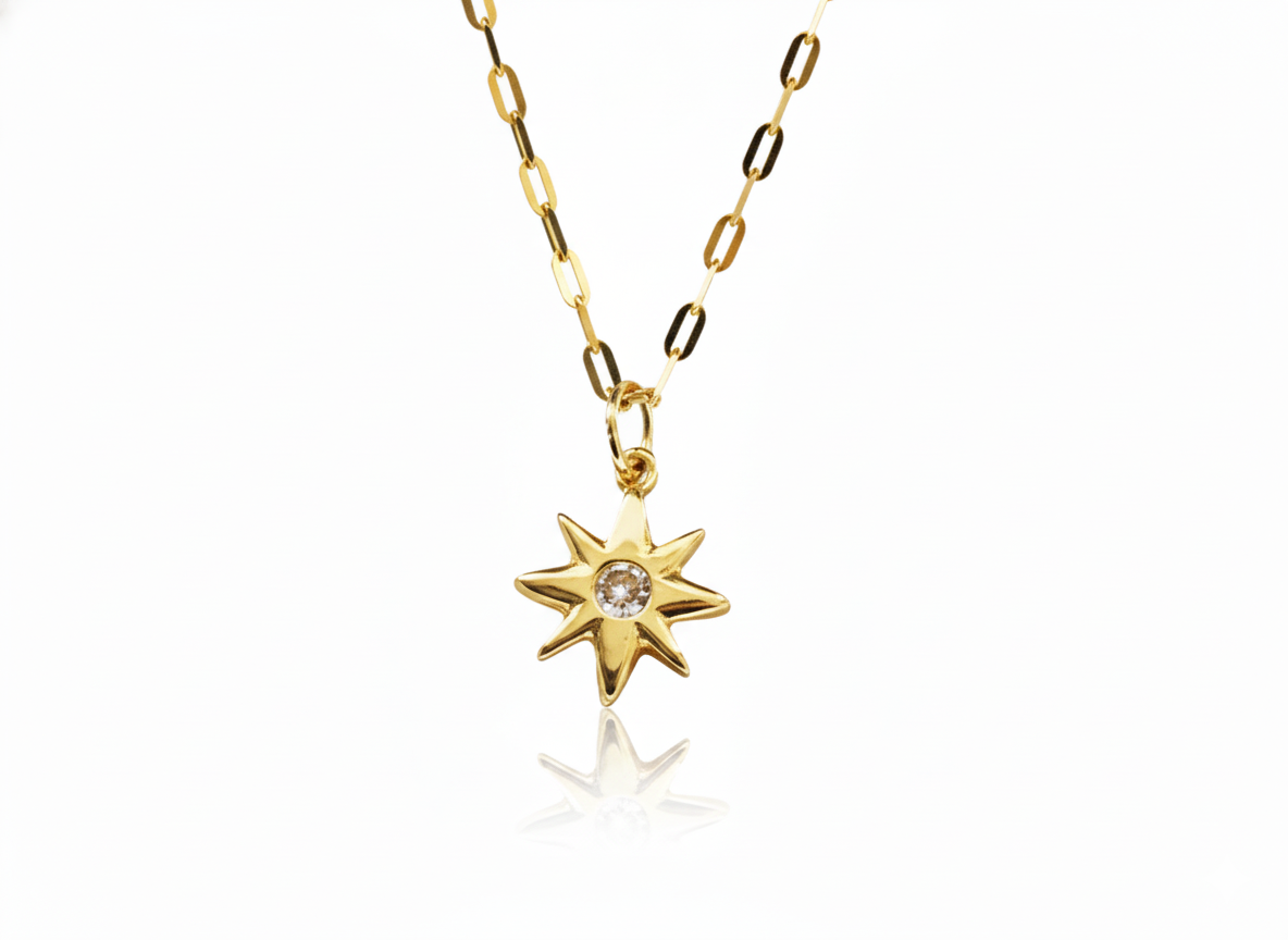 Star Pendant Necklace with Zirconia - Gold Plated 18k