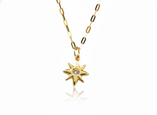 Star Pendant Necklace with Zirconia - Gold Plated 18k