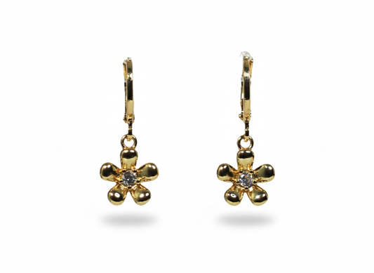18k Gold Plated Flower Huggies with Zirconia