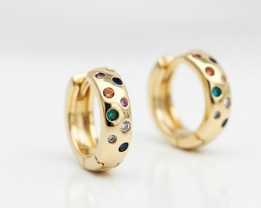 Chunky Color Zircon Huggie Earrings – 18K Gold Plated