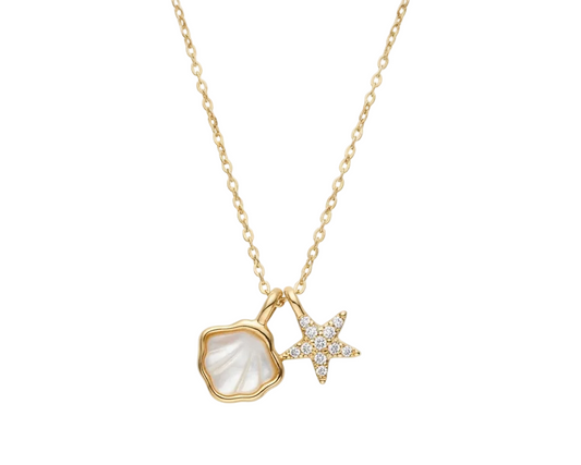 Seashell Necklace with Star of Zircons 18k Gold Plated