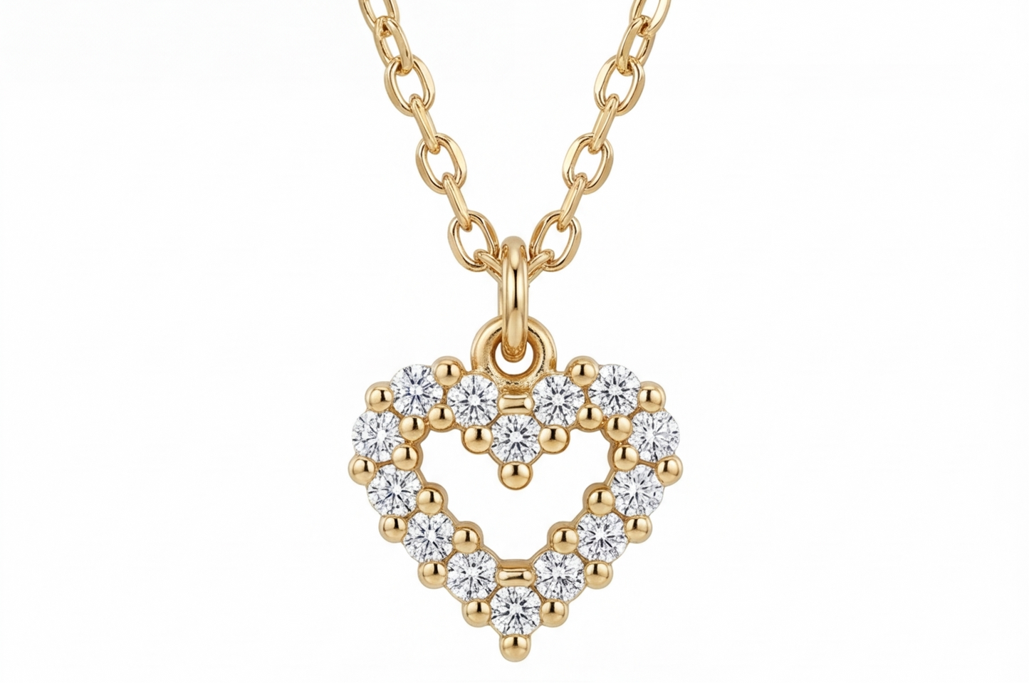 Zirconia Heart Outline Necklace– 18K Gold Plated