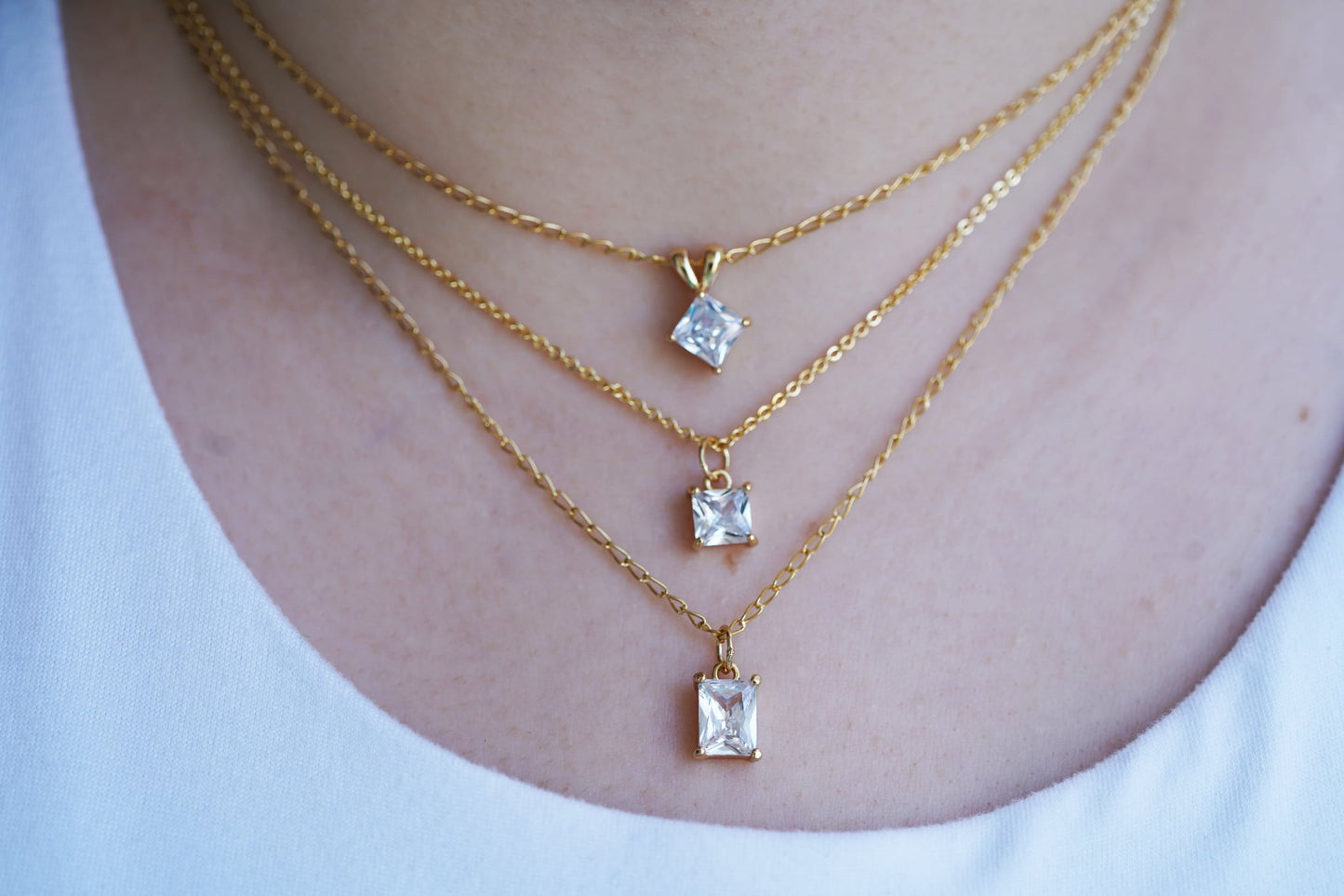 Necklace White Zirconia Diamond Shape - Gold Plated 18K