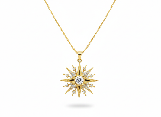 Big Star with Zircons Necklace - Gold Plated 18k