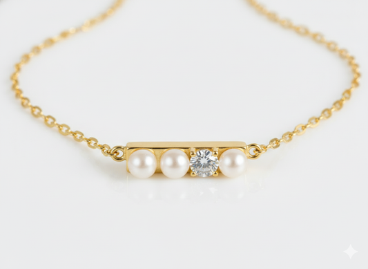 Pearl and Zircon Stick Necklace – 18k Gold Plated