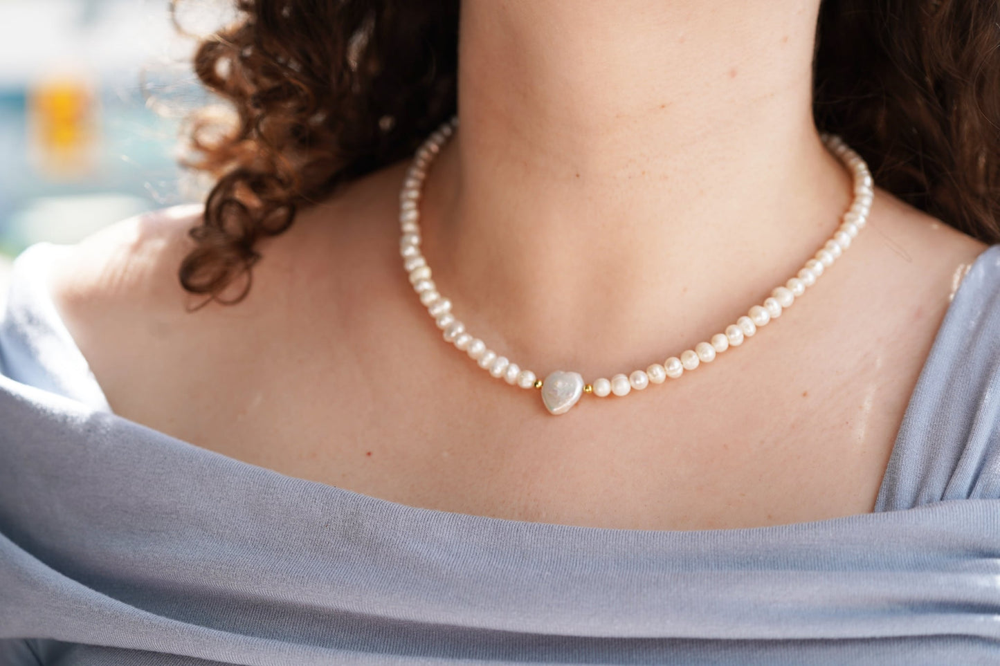 Freshwater Pearl Necklace with Mother of Pearl Heart
