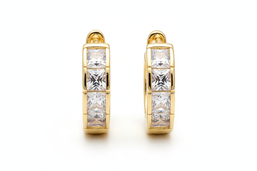 18K Gold-Plated Huggies with White Square Zircons