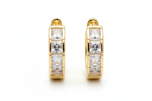 18K Gold-Plated Huggies with White Square Zircons