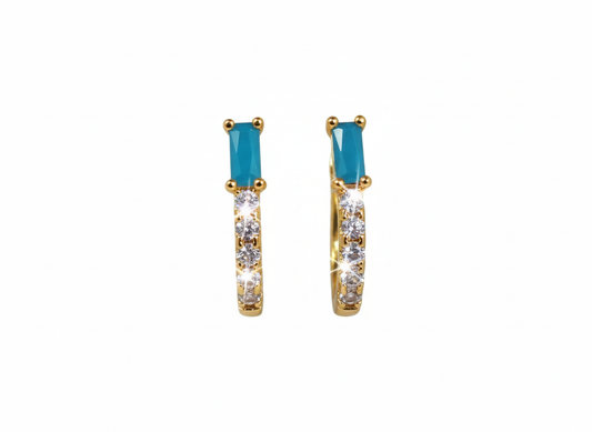 Huggies Blue Stone & Mini Zircons-18K Gold Plated