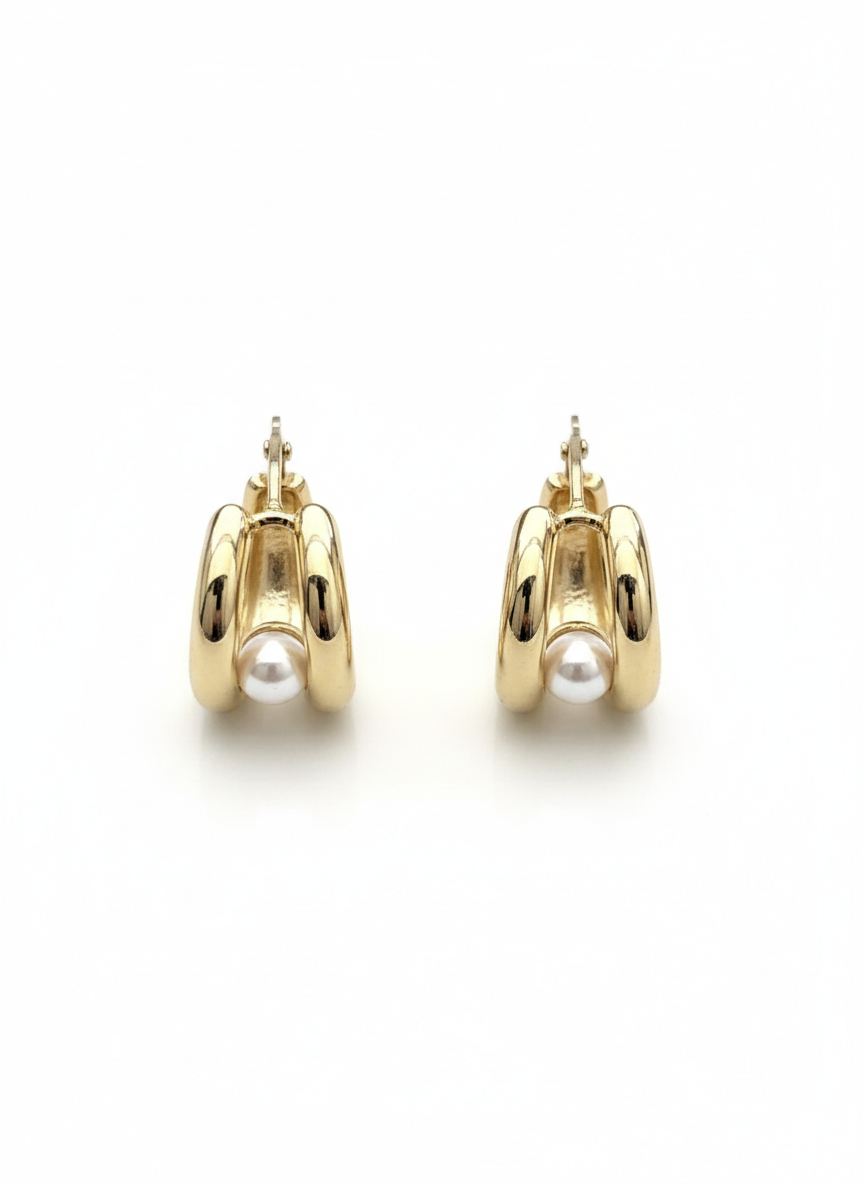 Huggies two lines with one Pearl-Gold Plated 18k