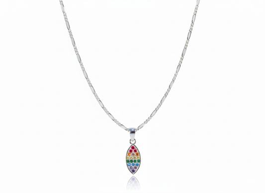 Drop Pendant Necklace in Sterling Silver 925 with Multicolor Zirconia