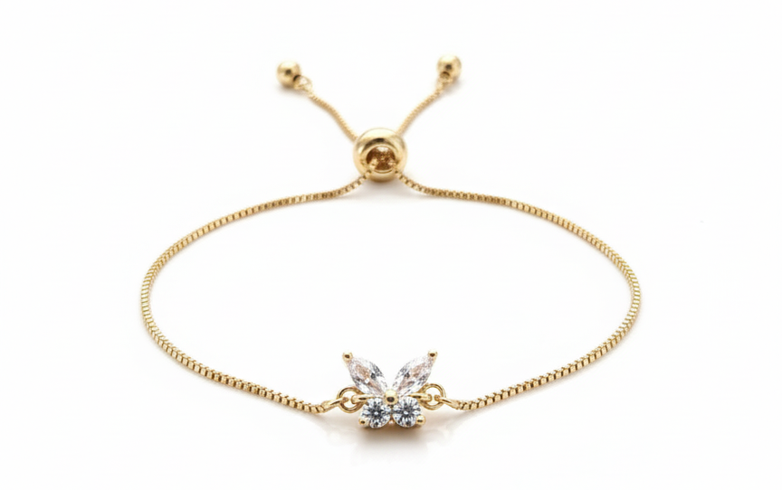 Adjustable Mini White Butterfly Bracelet – 18K Gold Plated, Delicate & Elegant