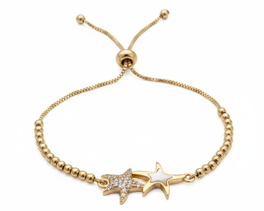 Starfish Bracelet with Zirconia – Adjustable 18K Gold Plated