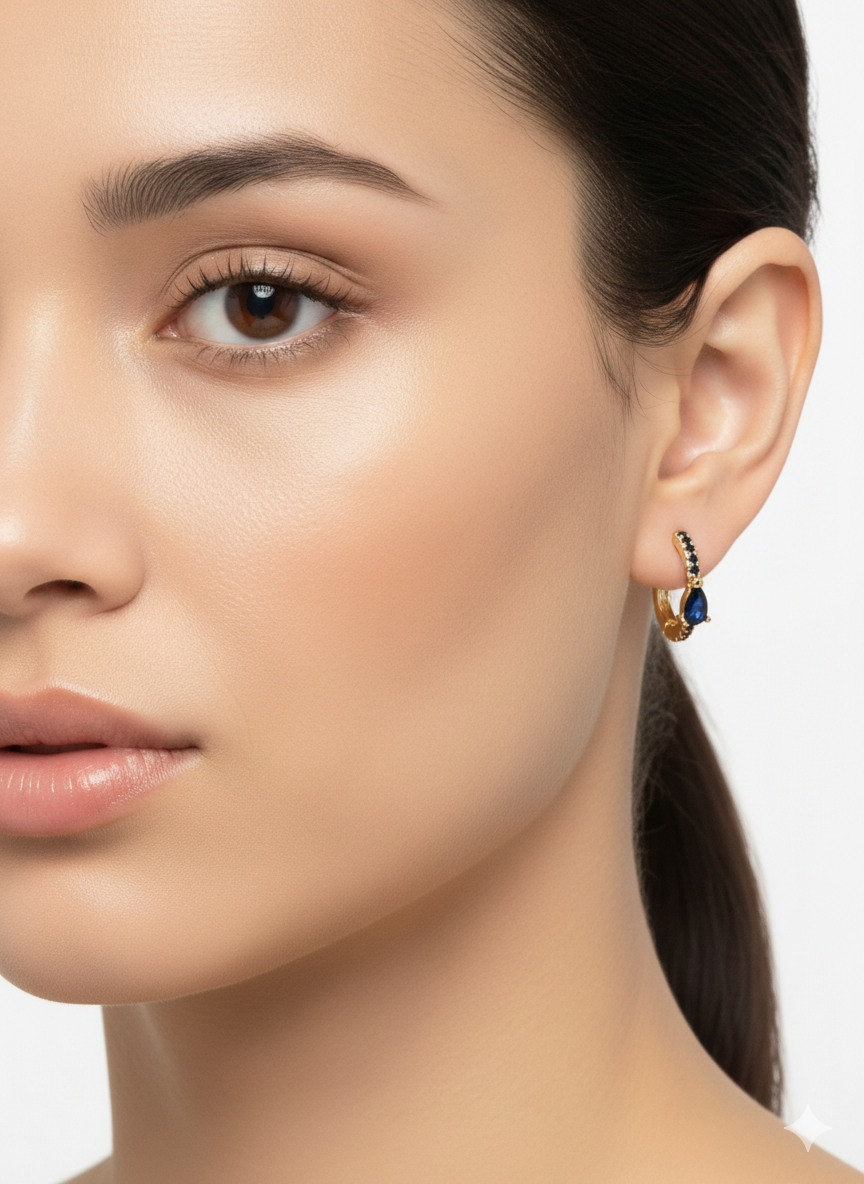 Blue Zirconia Huggie Earrings with Mini Zirconias – 18K Gold Plated